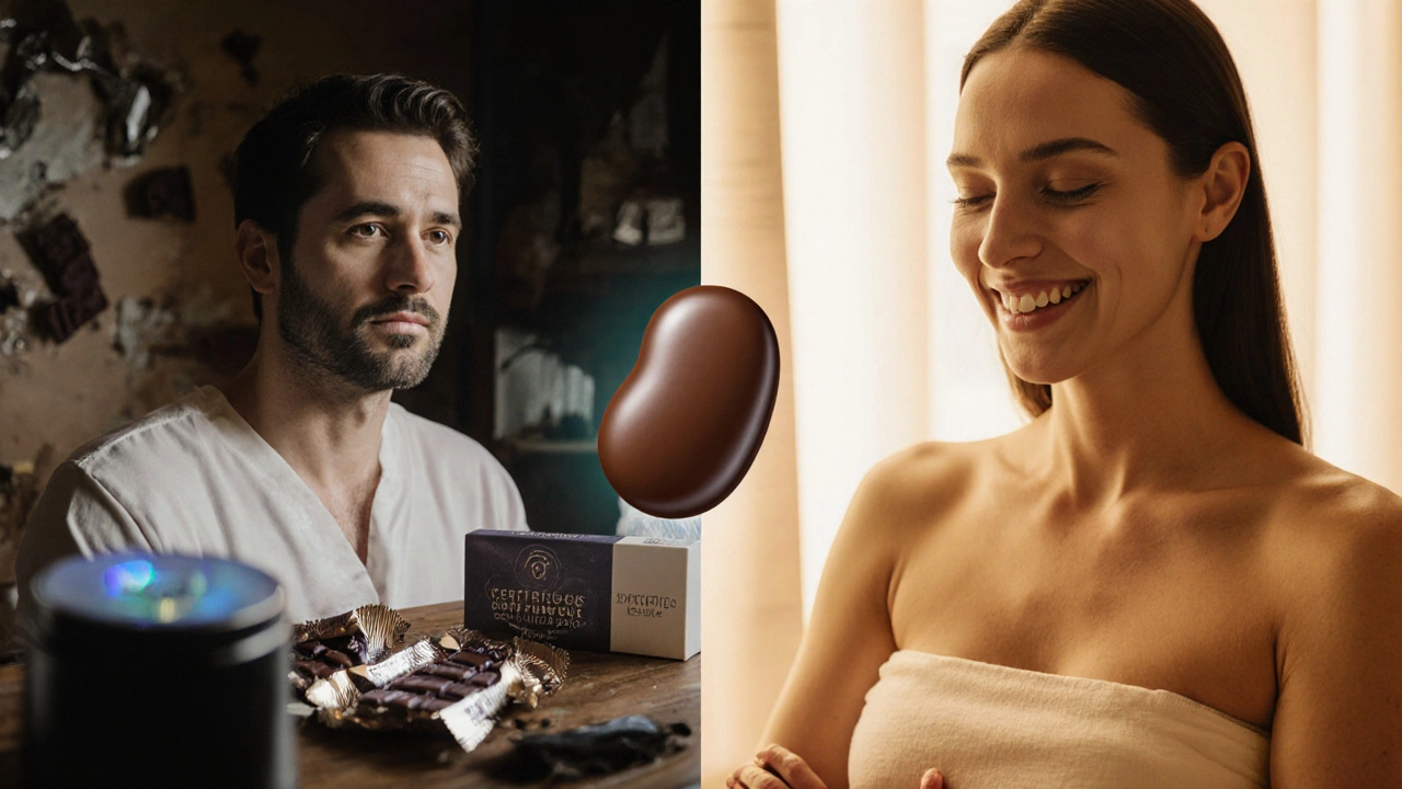 Dvě části obrázku: špatná a dobrá čokoládová masáž – výběr ovlivňuje zážitek.