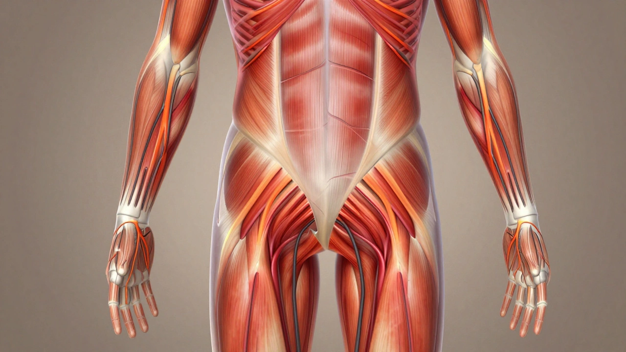 Průřez tělem ukazující zlepšený krevní oběh po masáži.