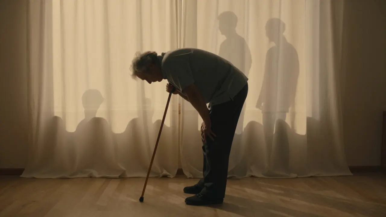 Starší osoba se klidně ohýbá po sérii zdravotních masáží.