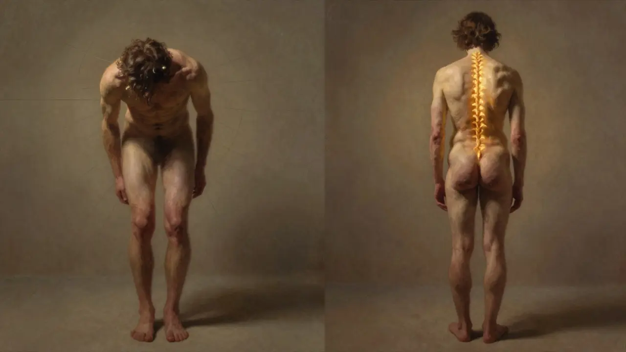 Před a po: člověk s nesymetrickou postavou se stává vyváženým a uvolněným.