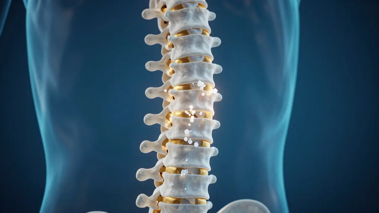 3D vizualizace kostních nárůstů na psí páteři při spondylózě