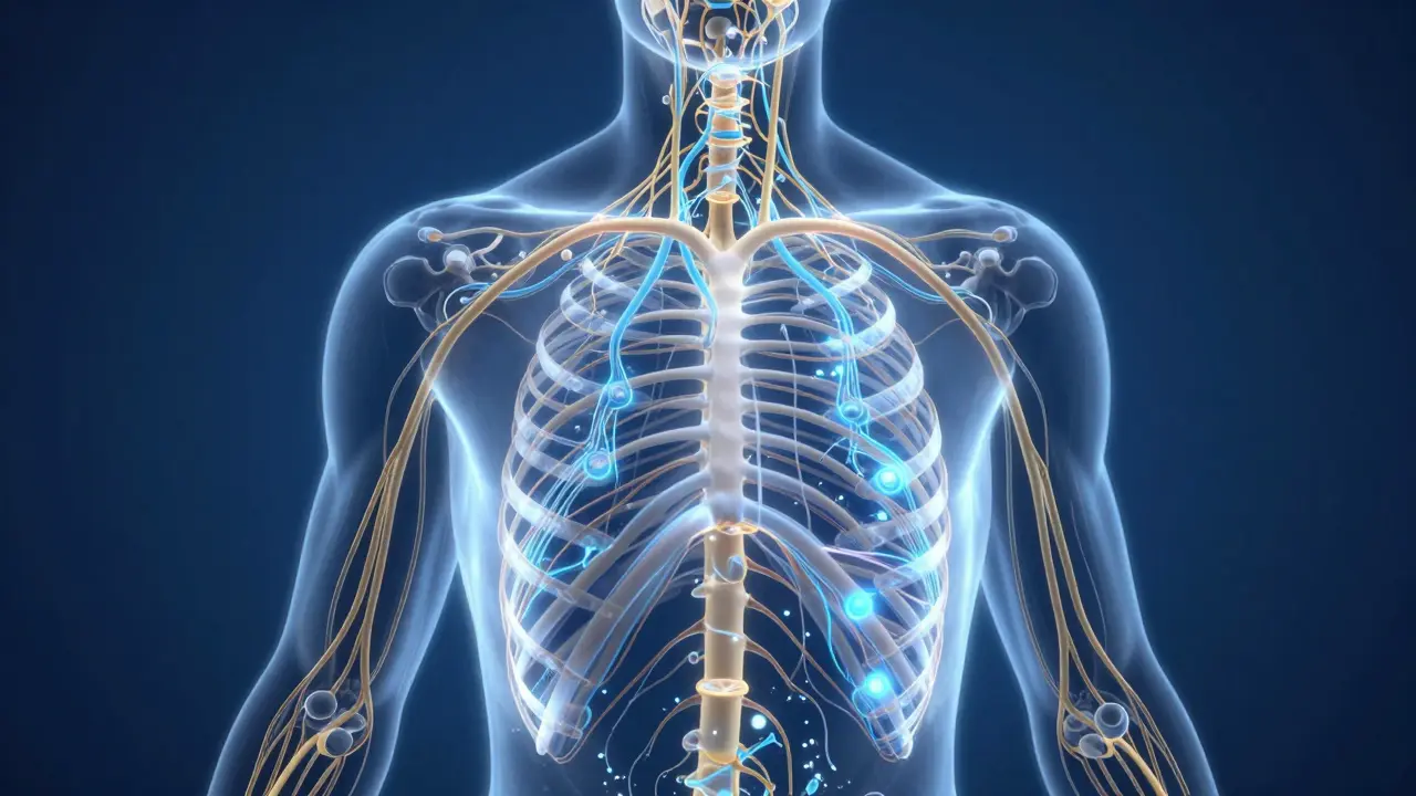 Konceptuální zobrazení lymfatického systému v lidském těle