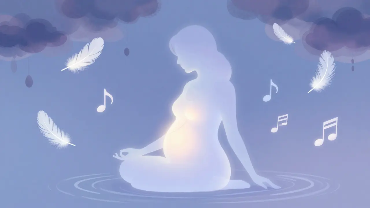 Abstraktní ilustrace emocí a spojení matky s dítětem během těhotenství