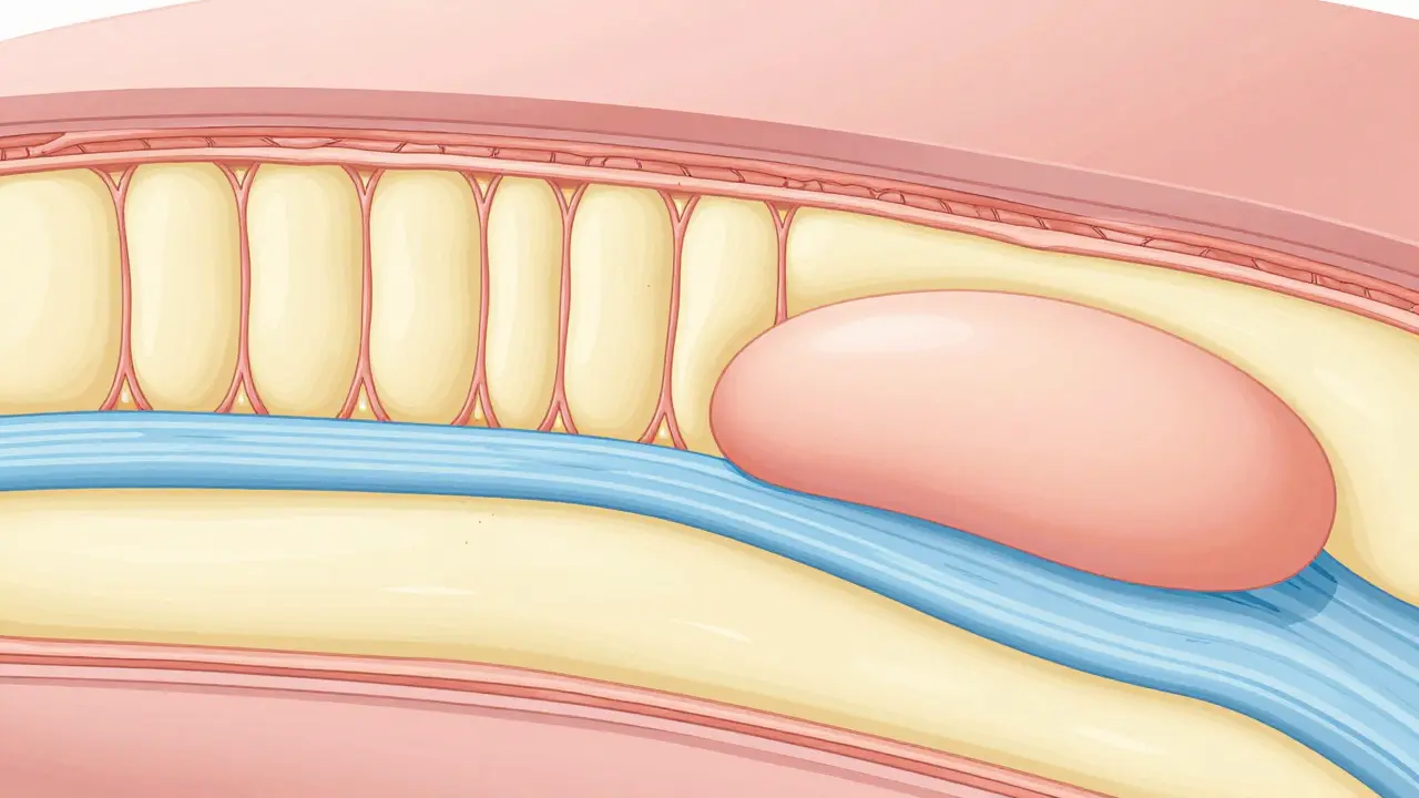Anatomická ilustrace struktury tukových buněk a vaziva pod kůží